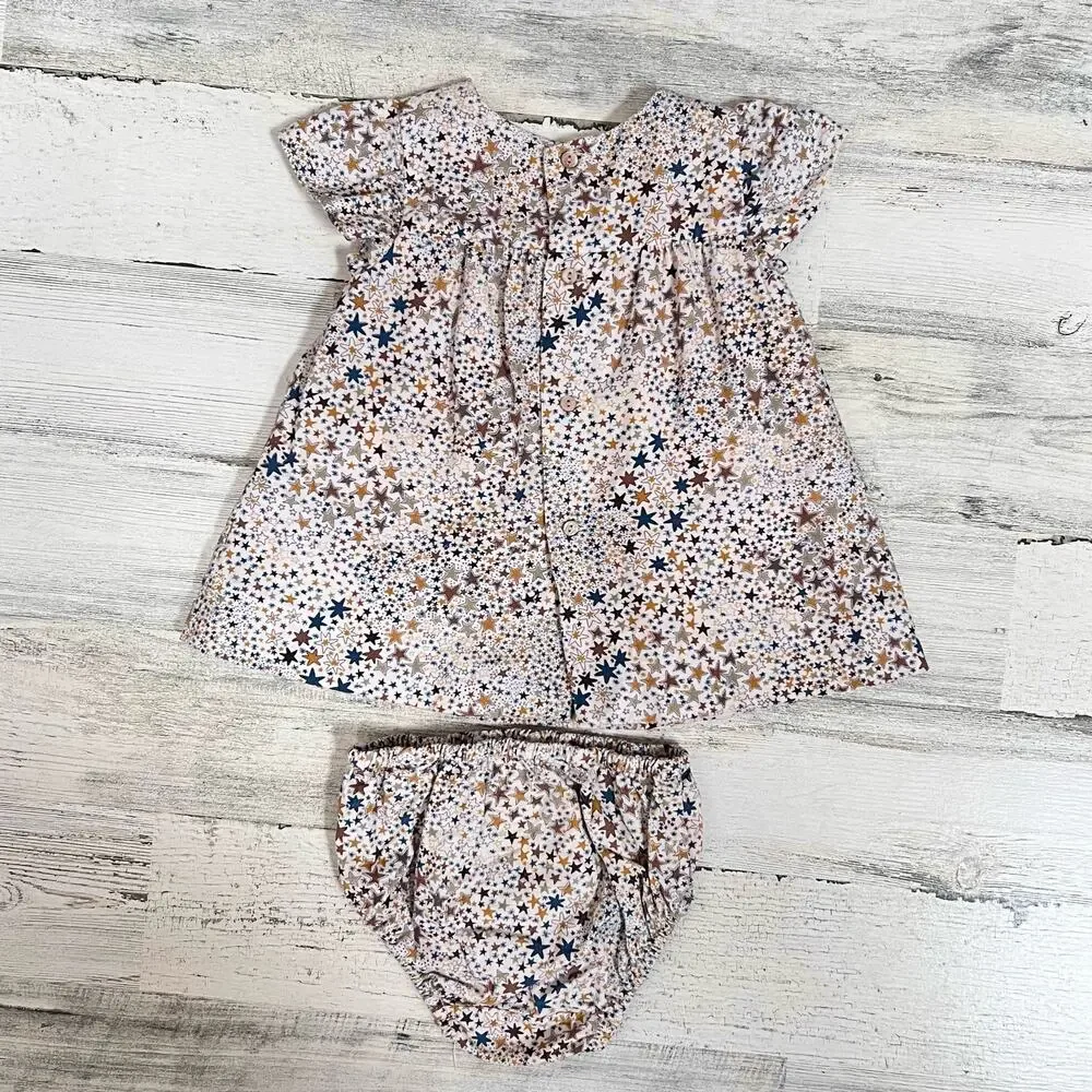 🦄 3/$36 Zara Mini Dress Set Baby Girl 9-12M Cream Star Corduroy Bloomers Set
